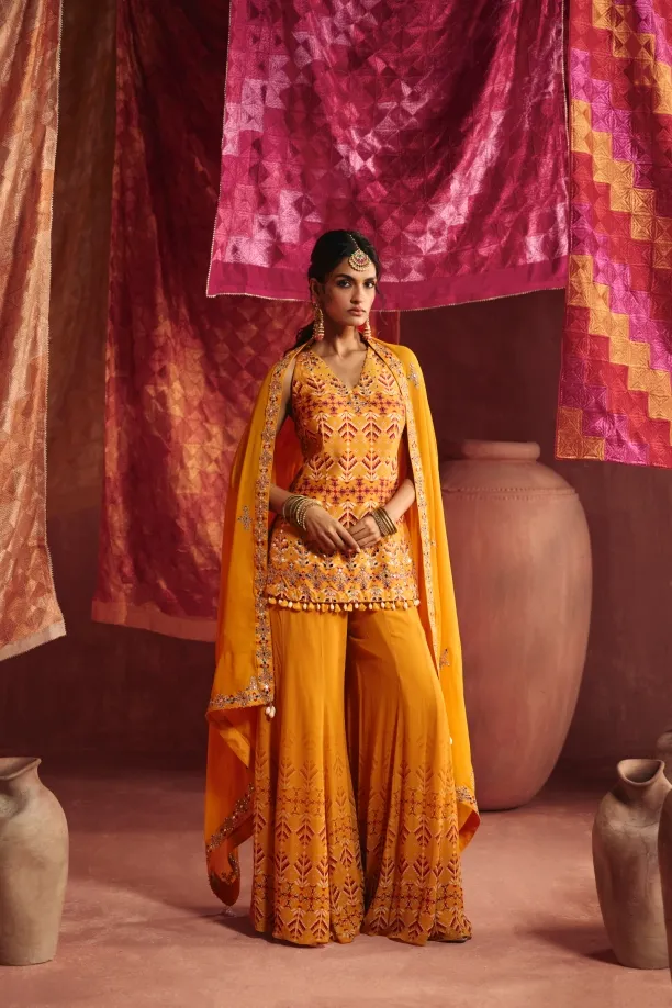 Marigold Georgette Sharara Set