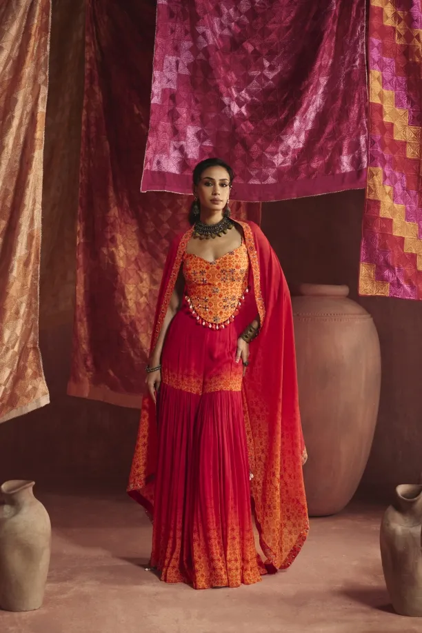 Ombre Tangerine Georgette Garara Set