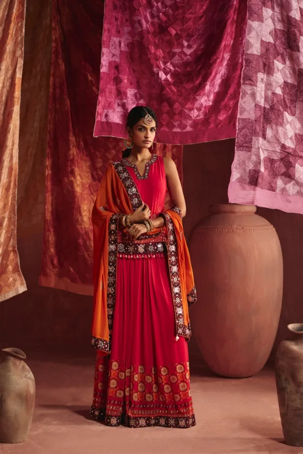 Fuscia Pink Georgette Lehenga Set