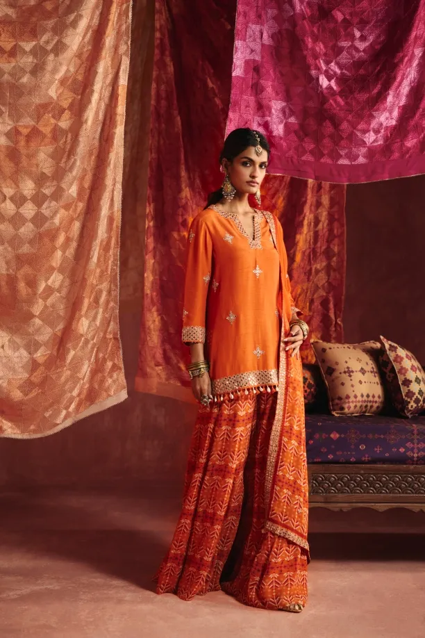 Saffron Silk Sharara Set