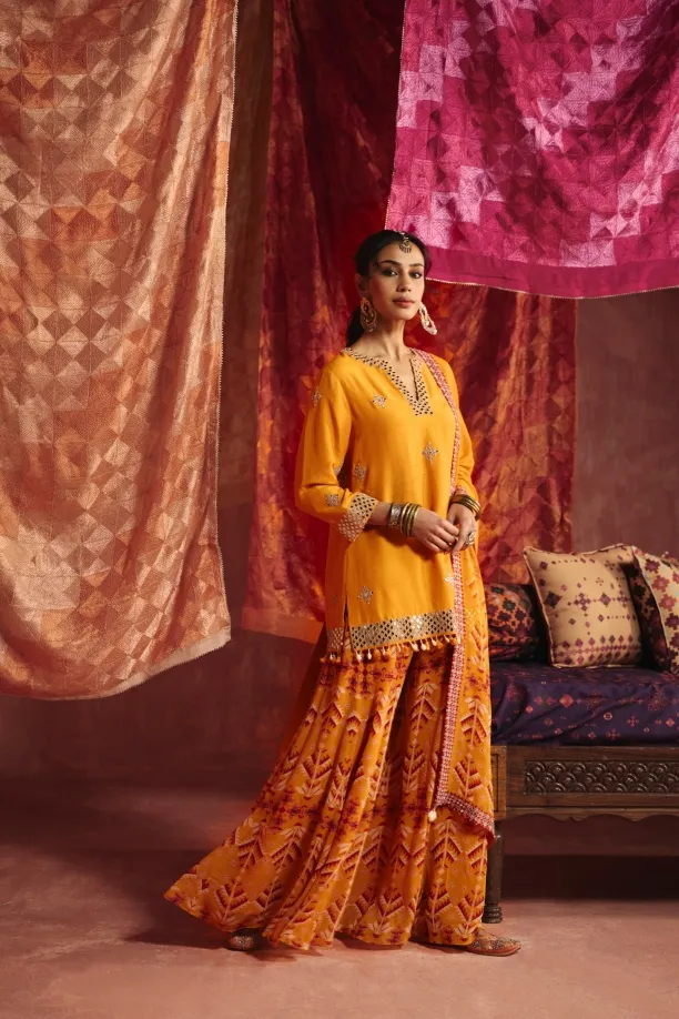Marigold Yellow Silk Sharara Set