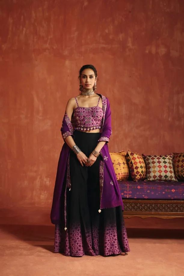 Jamuni And Black Silk Sharara Set