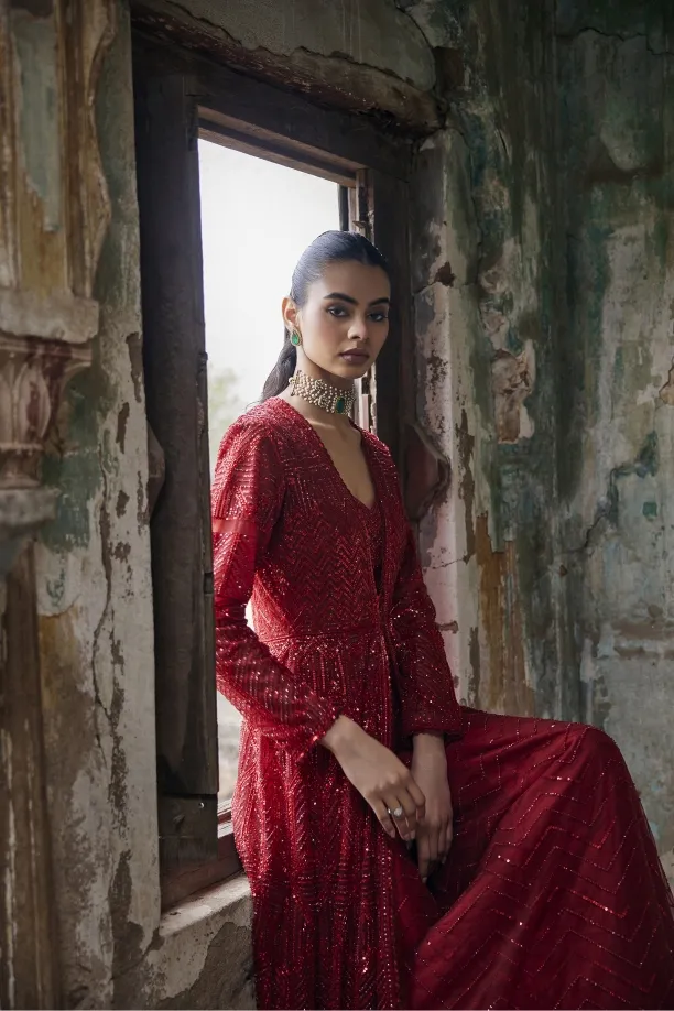 Ruby Red Net Coord Set