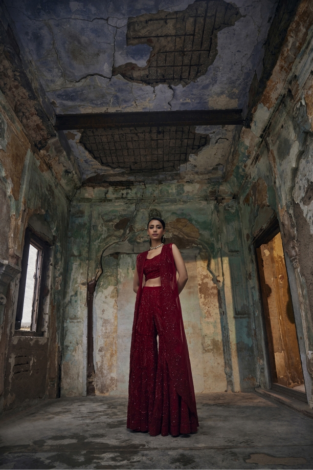 Cherry Red Net Co-ord Set