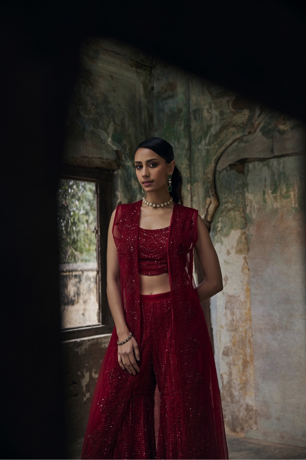 Cherry Red Net Co-ord Set