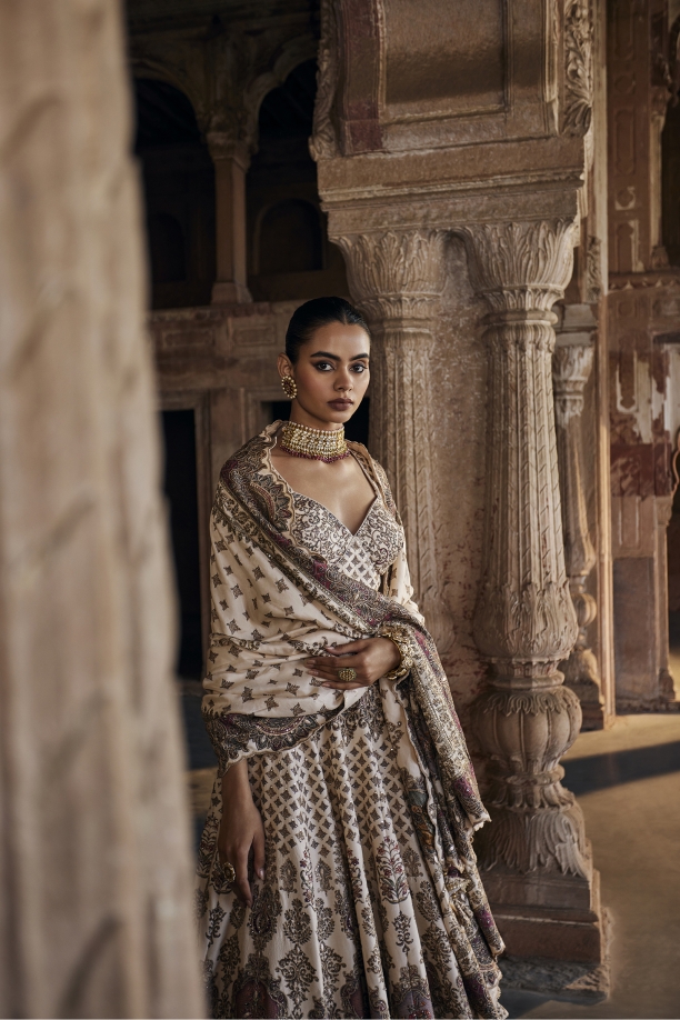 Paisley White Silk Lehenga Set
