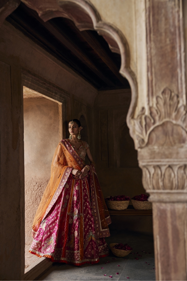 Deep Magenta Pink Silk Lehenga Set