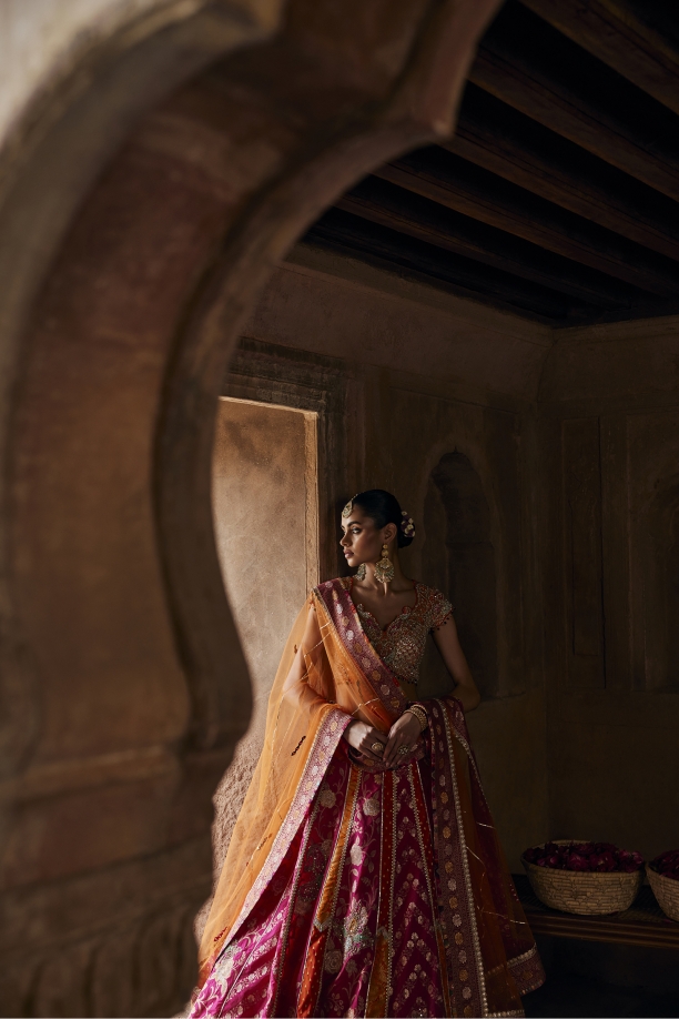 Deep Magenta Pink Silk Lehenga Set