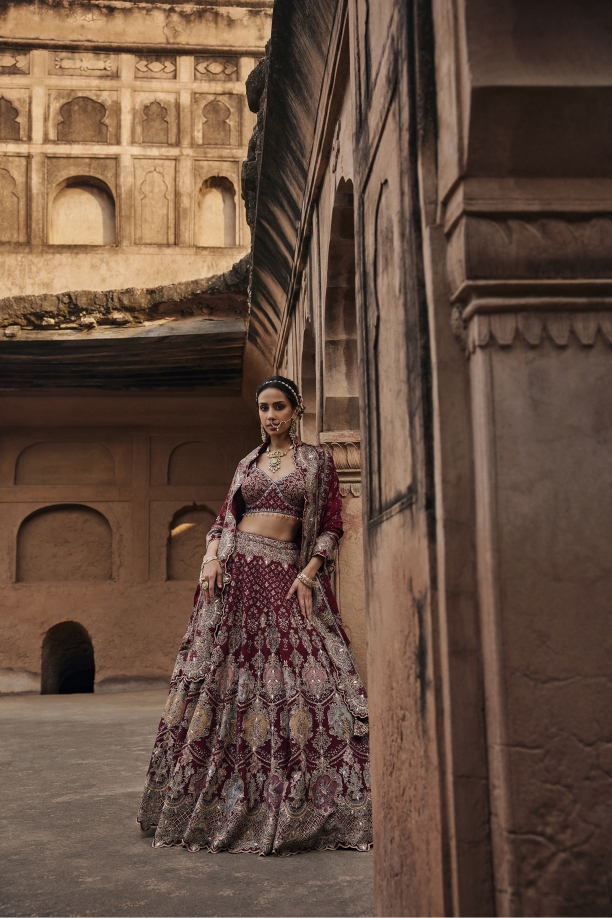 Garnet Red Crepe Lehenga Set