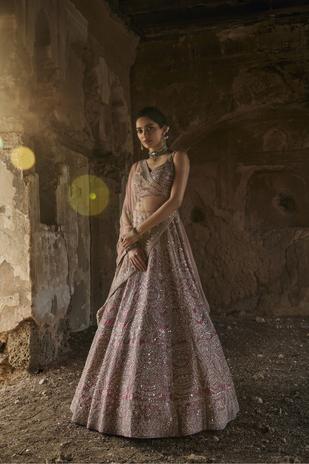 Muted Blush Tissue Pink Lehenga Set
