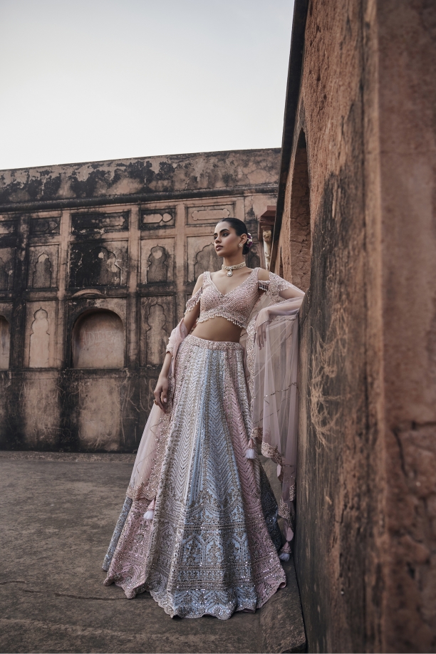 Multihue Pastel Net Lehenga Set