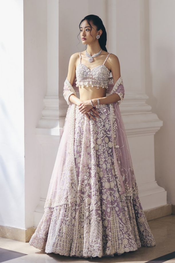 Lavender Net Lehenga Set