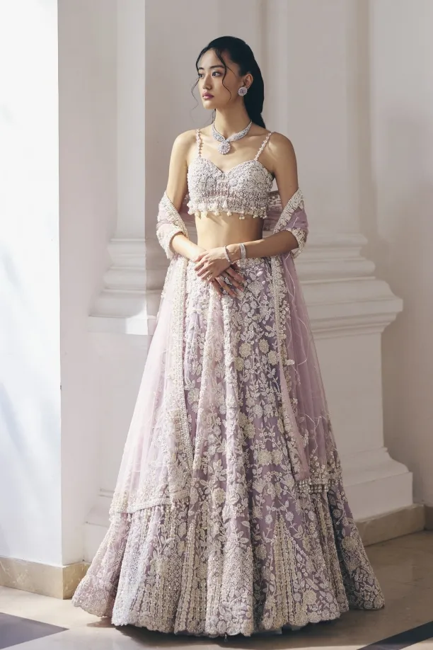 Lavender Net Lehenga Set