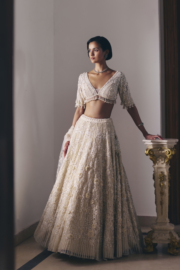 Ivory Net Lehenga Set