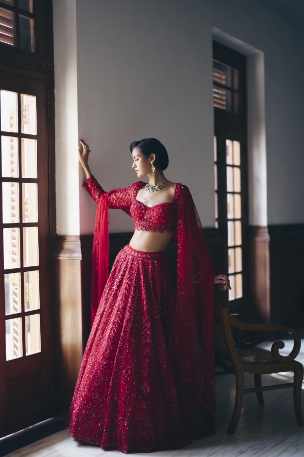 Red Oganza Lehenga Set