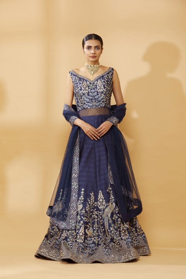Buy Indian Gowns Online | Shop Indowestern Readymade Dresses UK: Cyan and  White