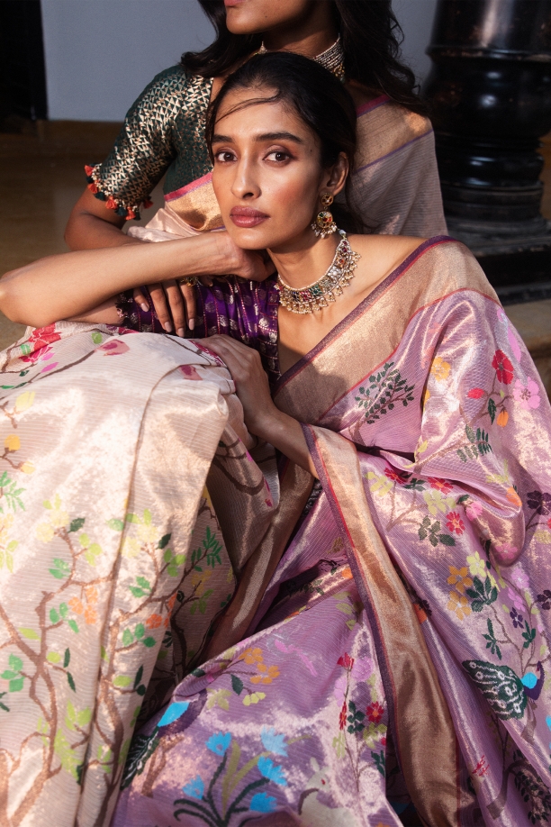 Rose Pink Kota Doria Silk Sari