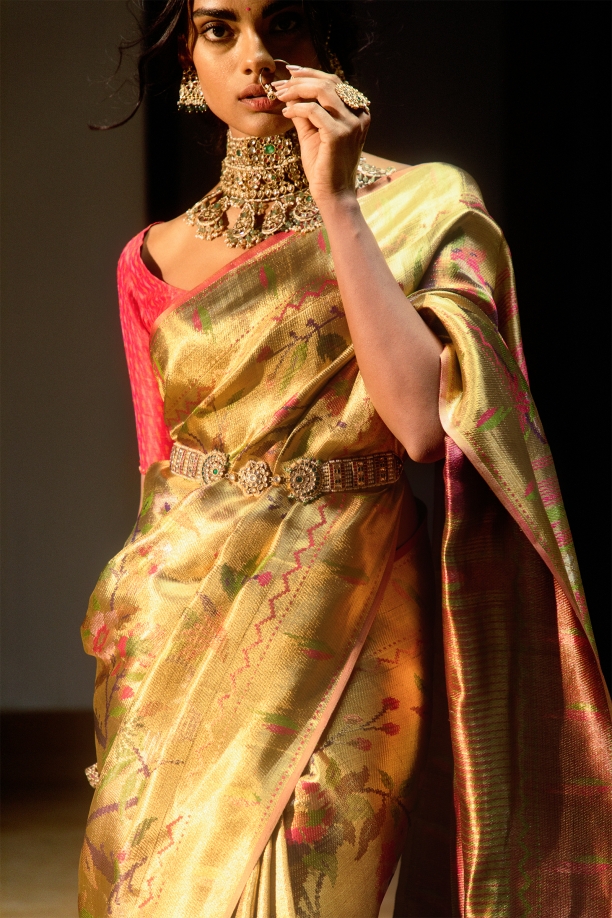 Dijon Gold Uppada Tissue Silk Sari