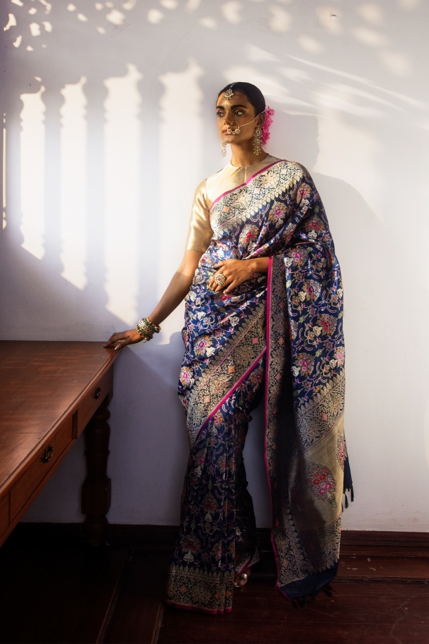 Pure Blue Banarasi Ektara Sari