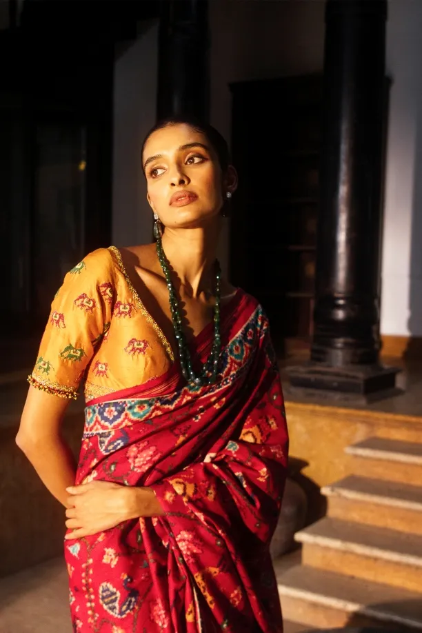 Vermillion Red Patan Patola Sari