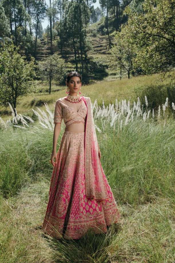 Peach Magenta Omber Lehenga