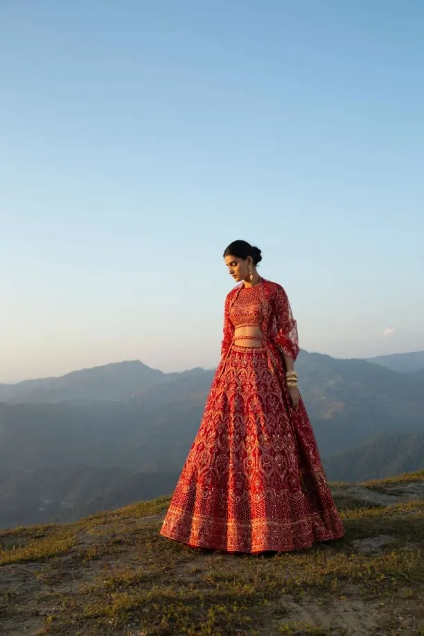 Red-Hued Organza Lehenga