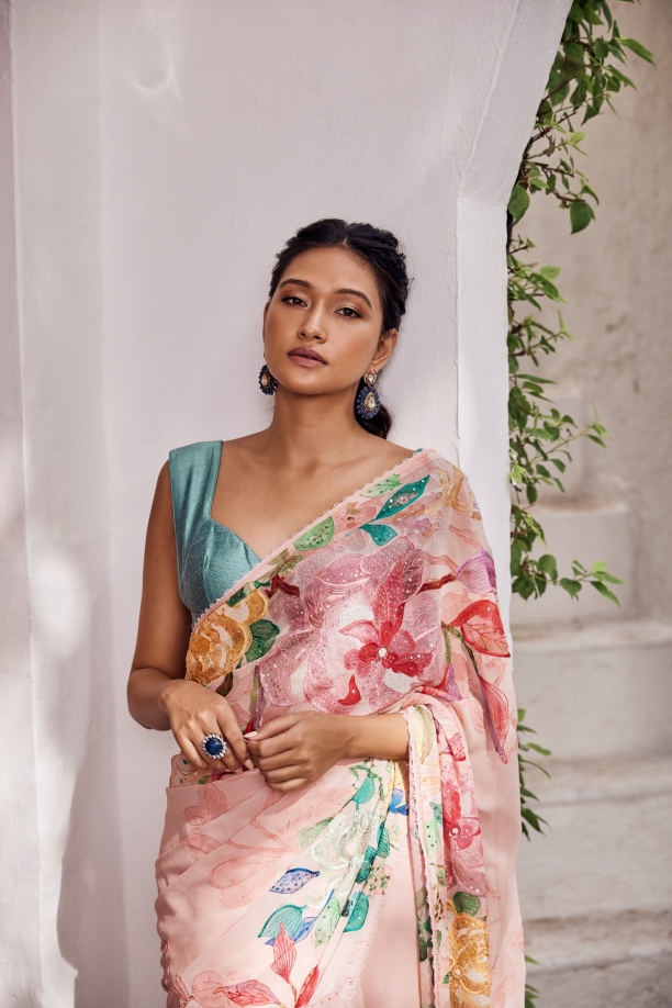 Coral Printed Georgette Saree