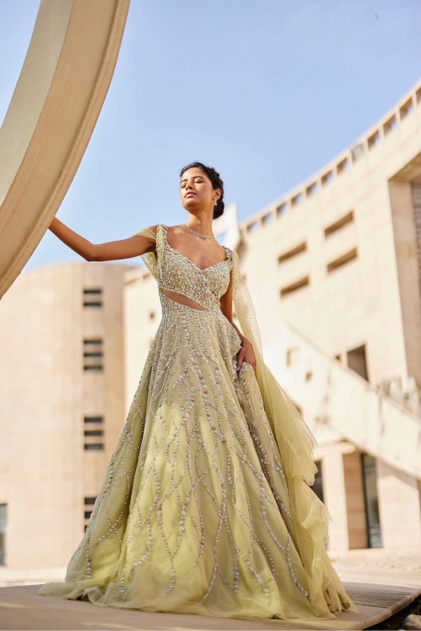 Gold Cold Shoulder Golden Gown by HER CLOSET for rent online | FLYROBE