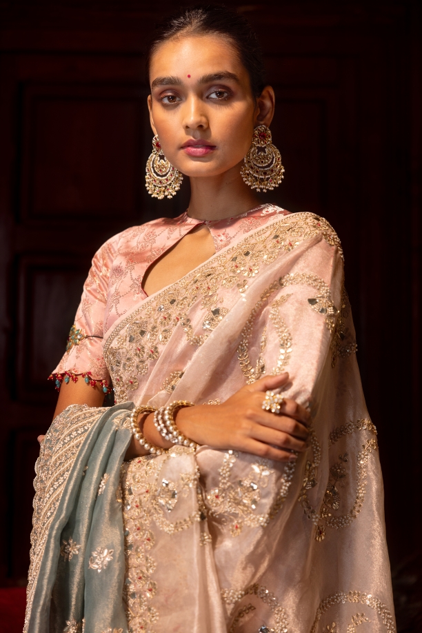 Pastel Pink Banarasi Tissue Saree