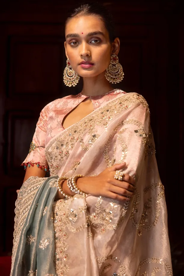 Pastel Pink Banarasi Tissue Saree