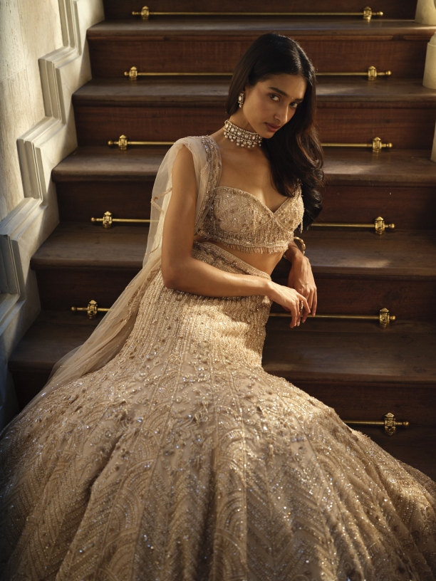 Almond Ivory Net Lehenga