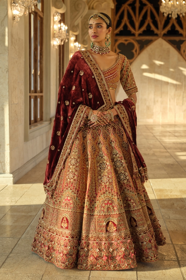 Burgundy Raw Silk Lehenga