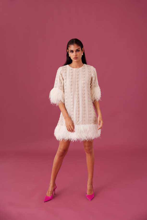 MEDHA BATRA - Ivory Feather Dress