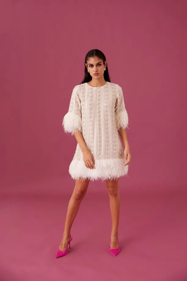 MEDHA BATRA - Ivory Feather Dress