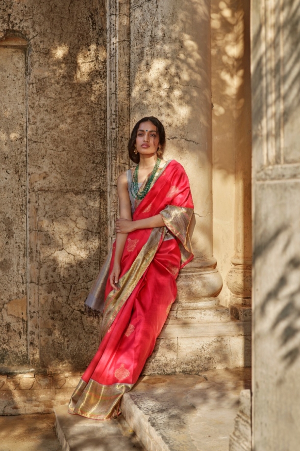 Rose Red Kanjivaram Saree