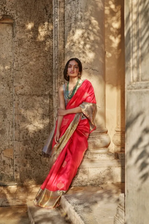 Rose Red Kanjivaram Saree