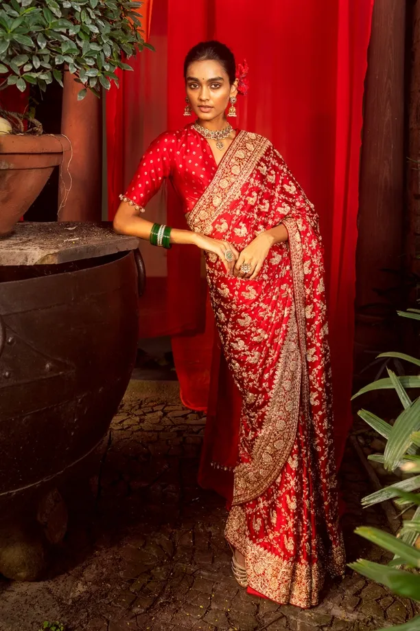 Crimson Pure Satin Silk Saree
