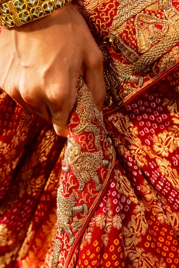 Red Banarasi Weave Bandhani Saree