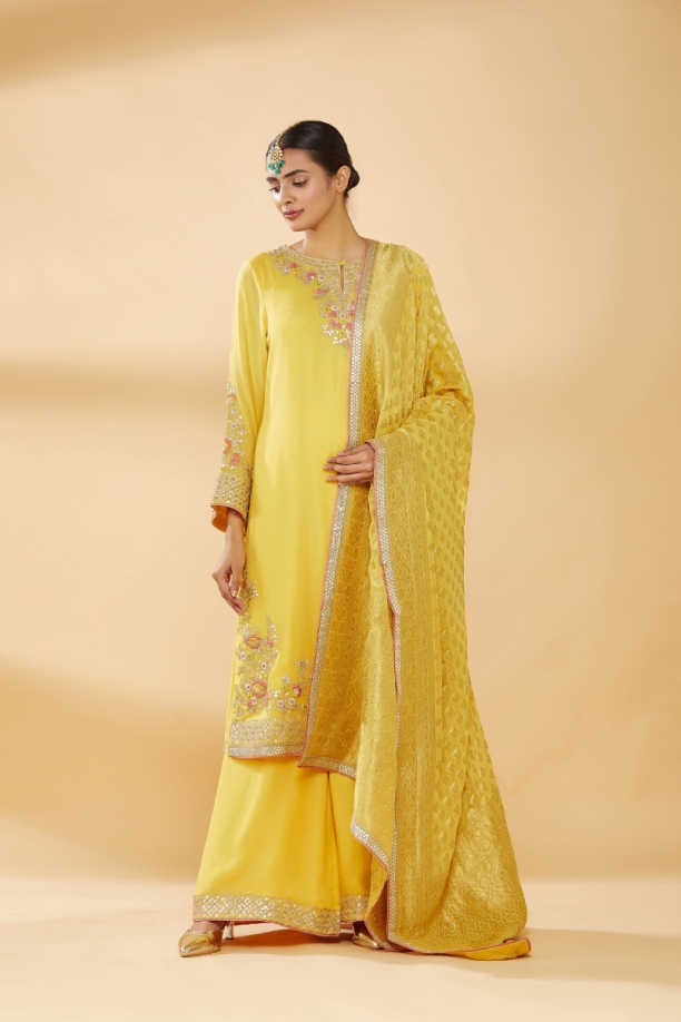 Yellow Embroidered Plazzo Suit