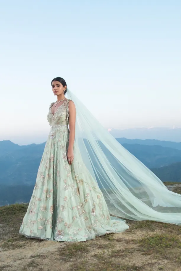 Sea Green Trail Gown