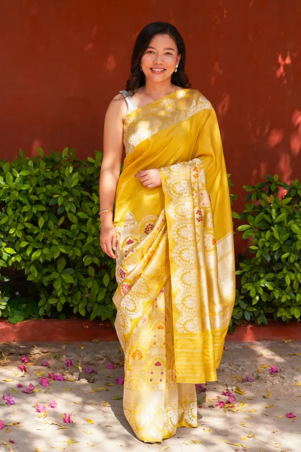 Yellow Katan Silk Saree