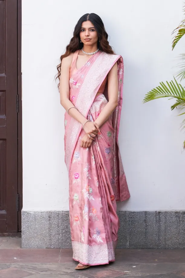 Blush Bloom Banarasi Silk Tissue Saree