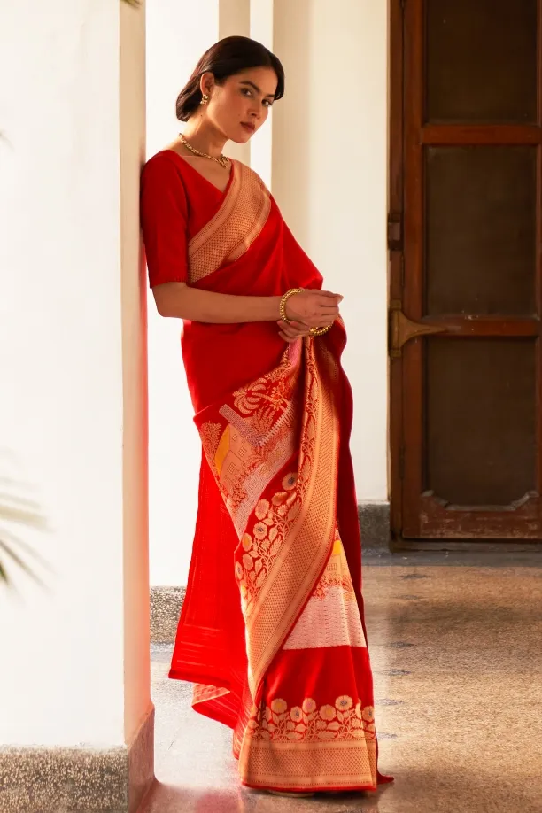 Red Katan Silk Saree