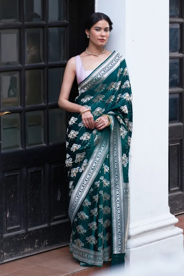 Emerald Green Mashru Silk Saree