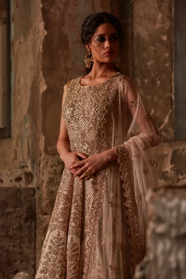 Ivory & Pale Blush Pink Anarkali Skirt Set