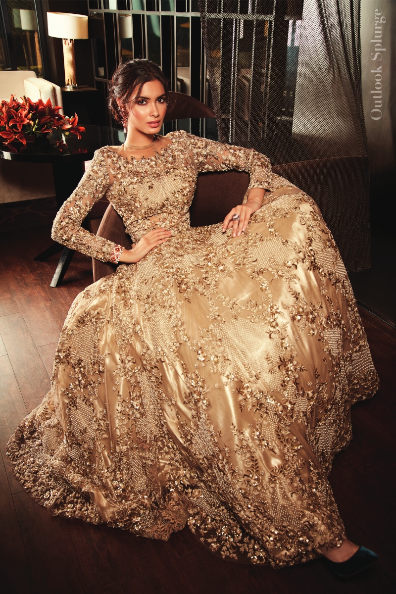 Golden net frocks hot sale