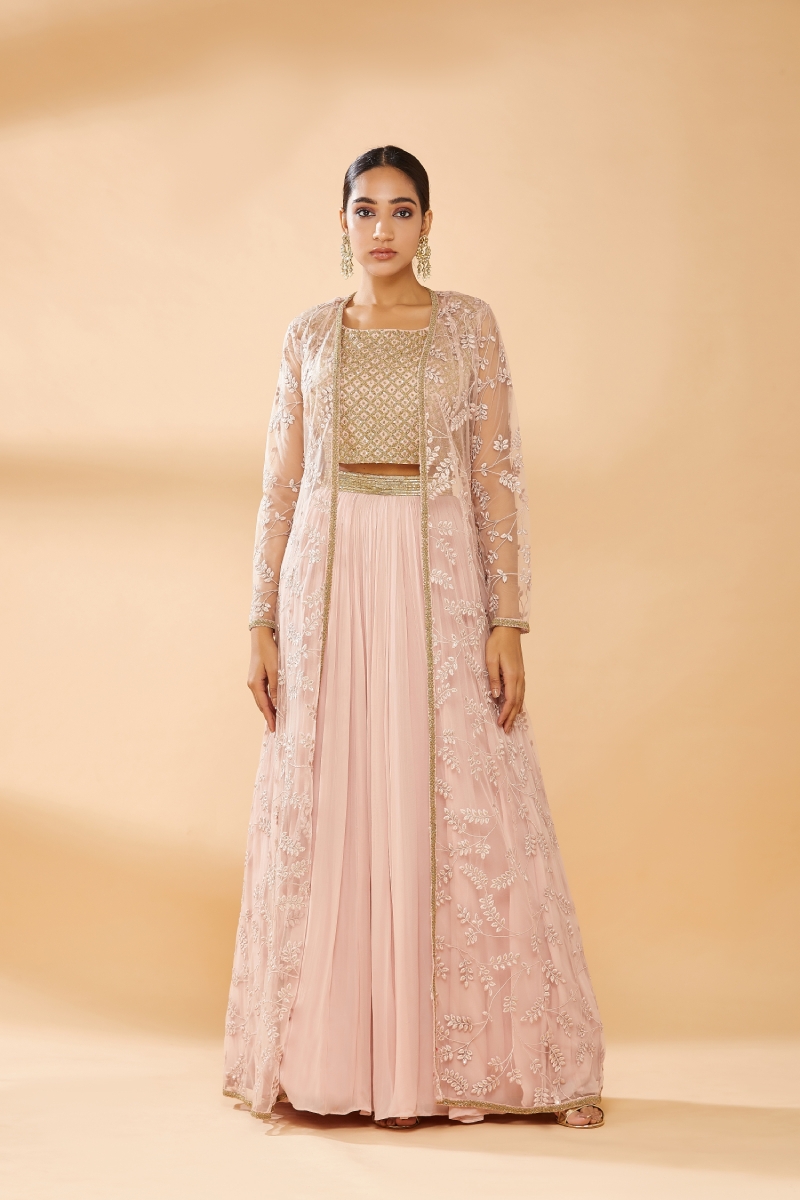 Buy Peach Georgette Gown N Embroidered Jacket Festive Wear Online at Best  Price | Cbazaar