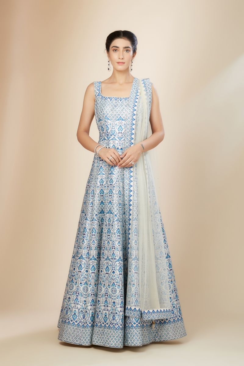 Raw silk anarkalis with ikkat dupattas online hot sale