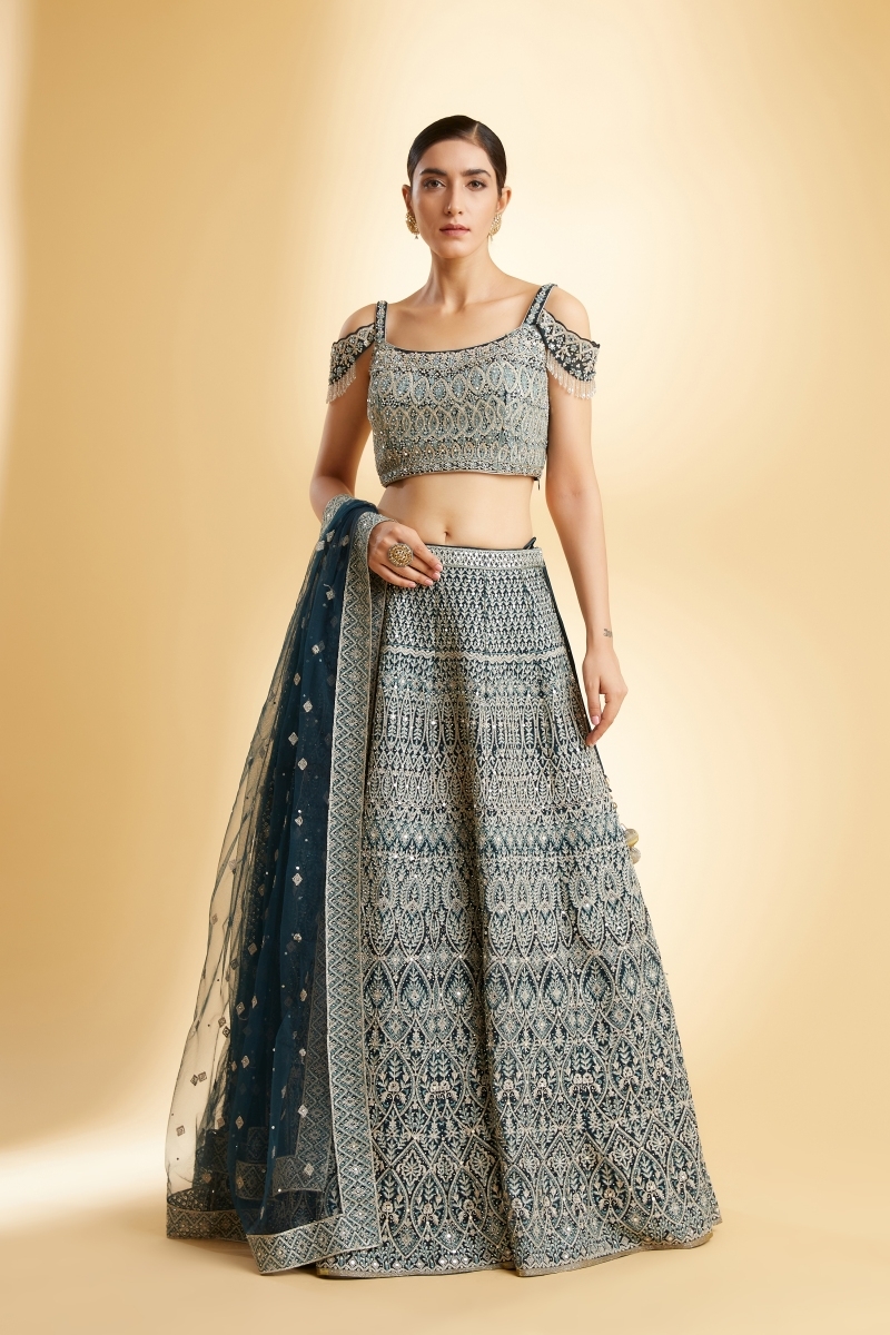 Shoulder cut lehenga choli discount