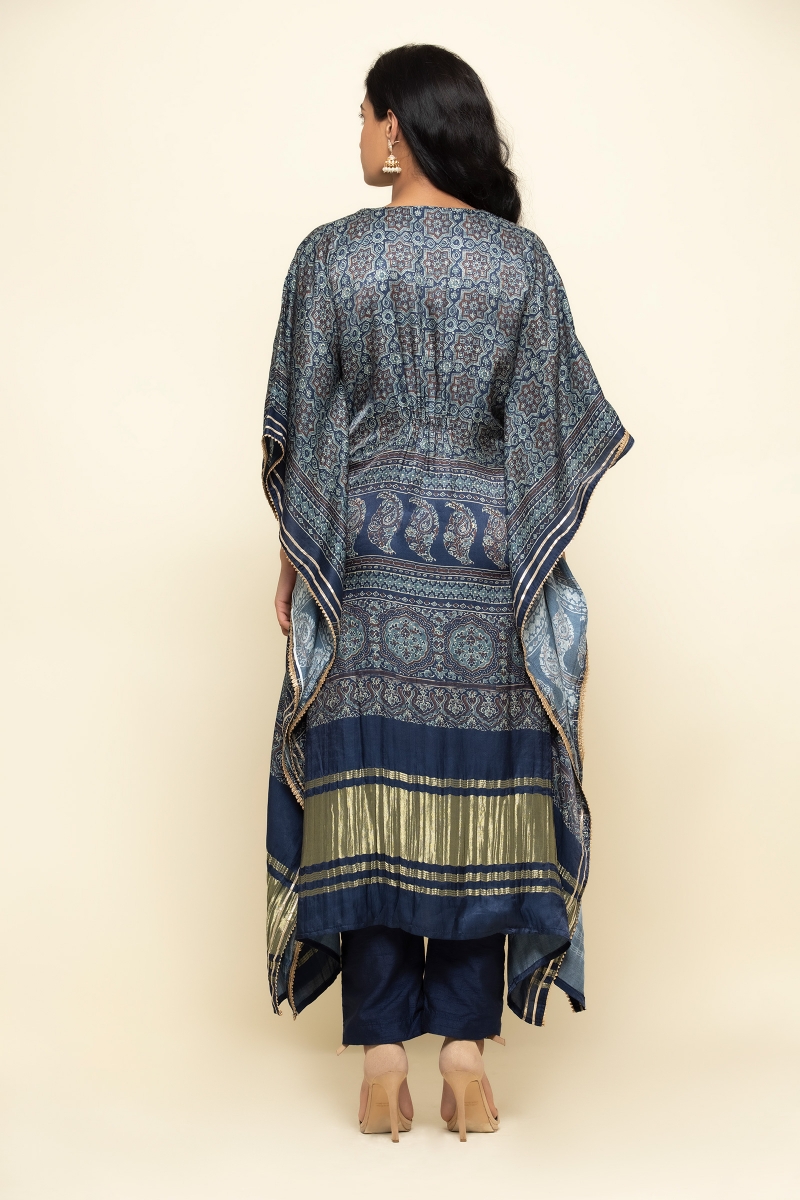 Indigo Ajrakh Print Kaftan- Frontier Raas